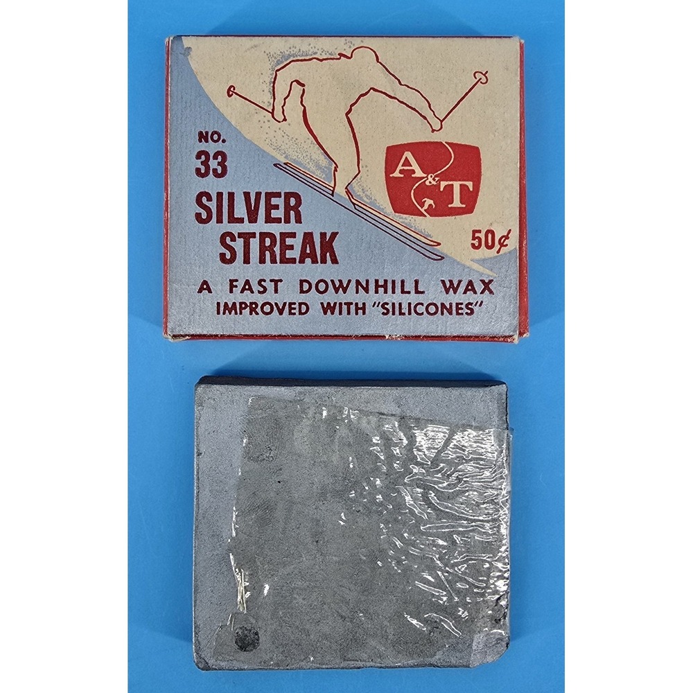 Vtg 60s A & T Silver Streak Ski Wax No 33 in‎ Box Fast Downhill Prop Decor
